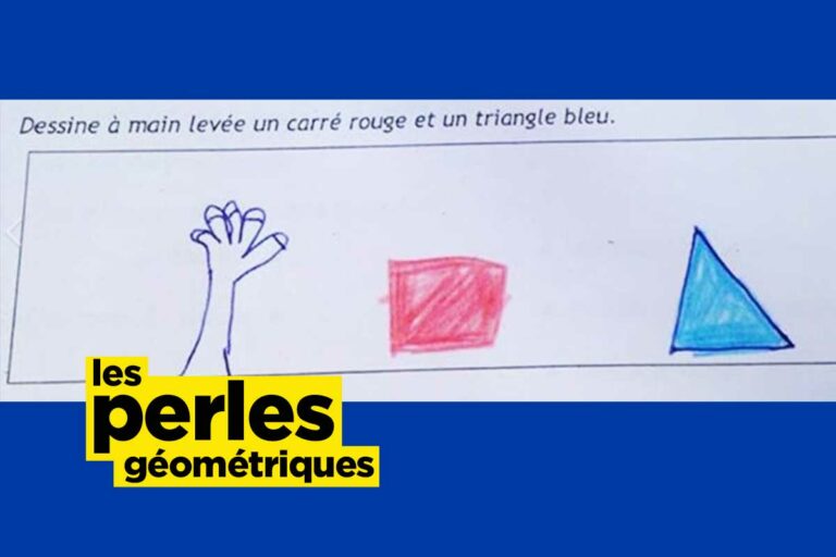 Une main levée, un carré, un triangle, 10 perles d’élève géométriques